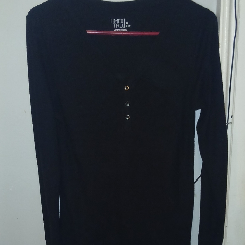 Time and Tru Black Buttoned Long Sleeve Shirt